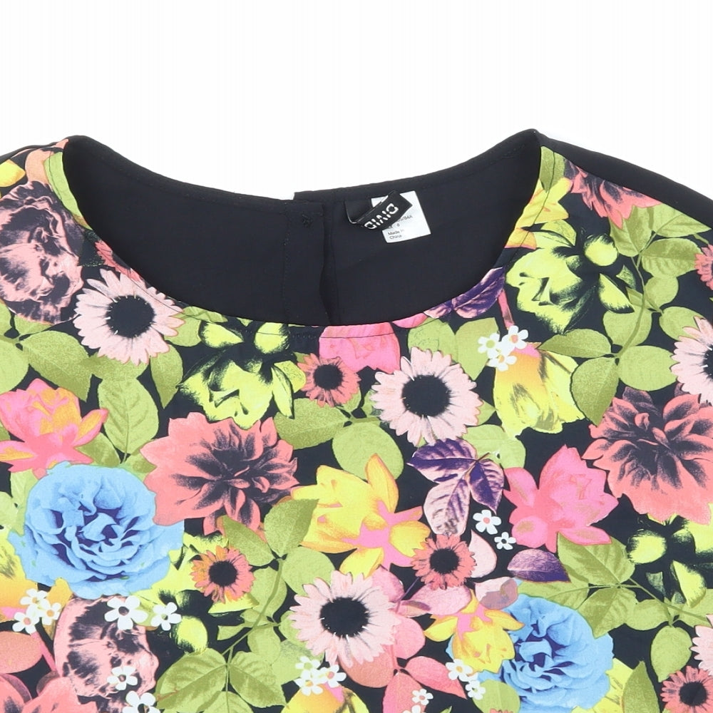 H&M Womens Black Floral  Basic Blouse Size 12