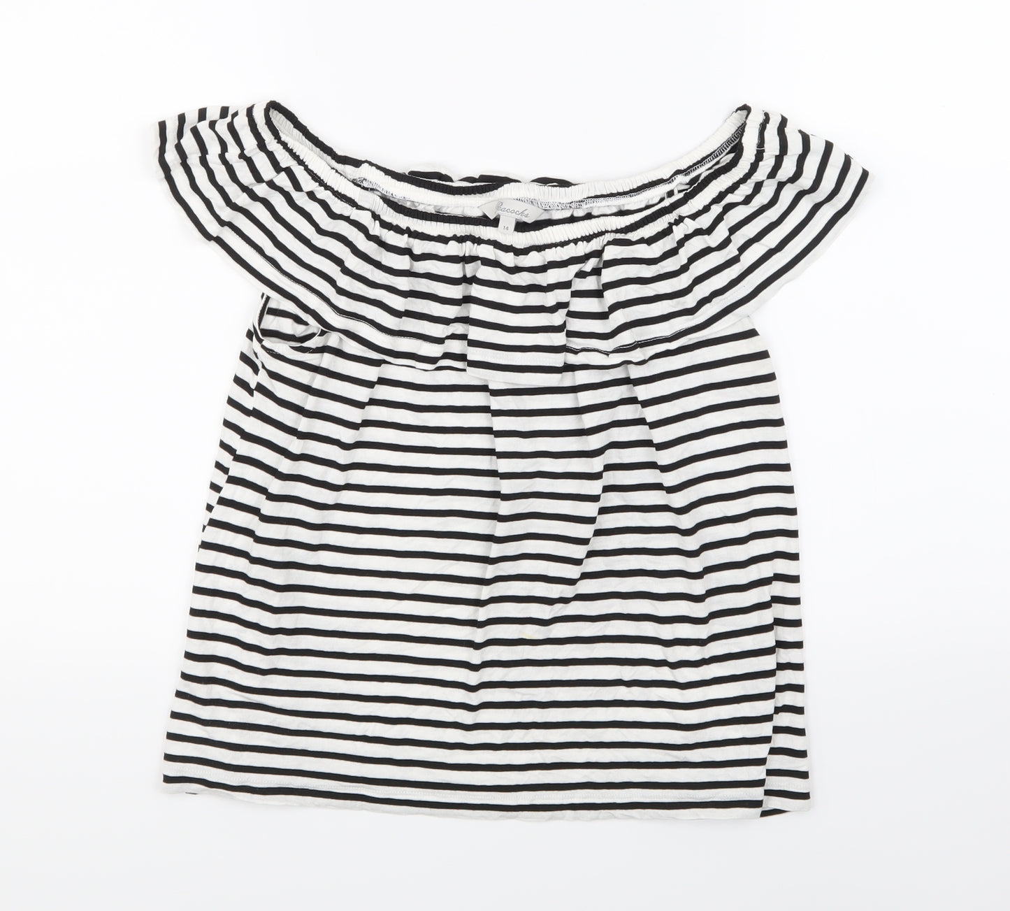 Peacocks Womens White Striped  Basic T-Shirt Size 14