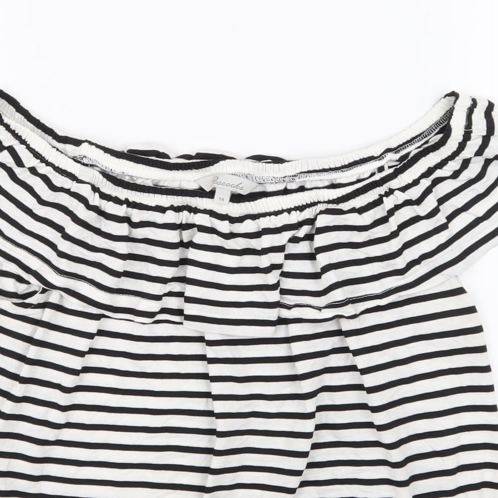 Peacocks Womens White Striped  Basic T-Shirt Size 14