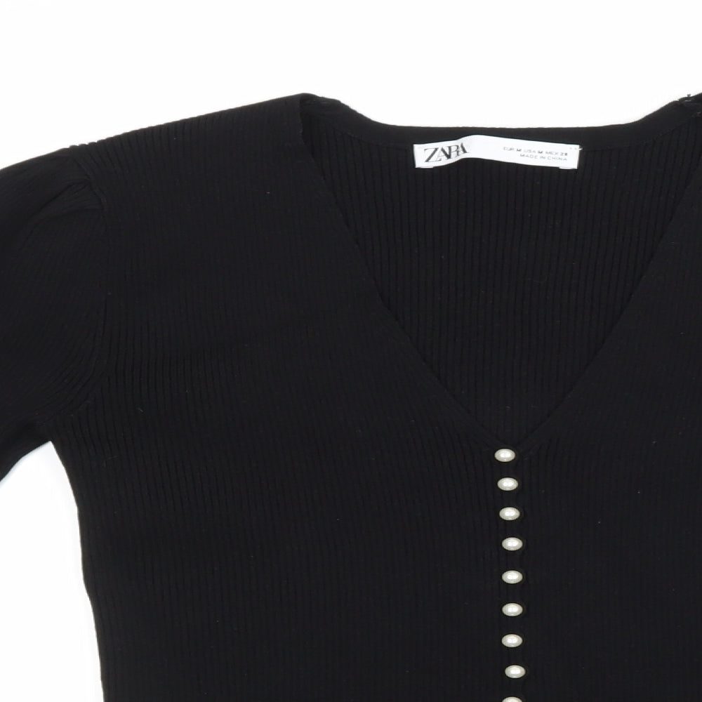 Zara Womens Black  Knit Basic T-Shirt Size M
