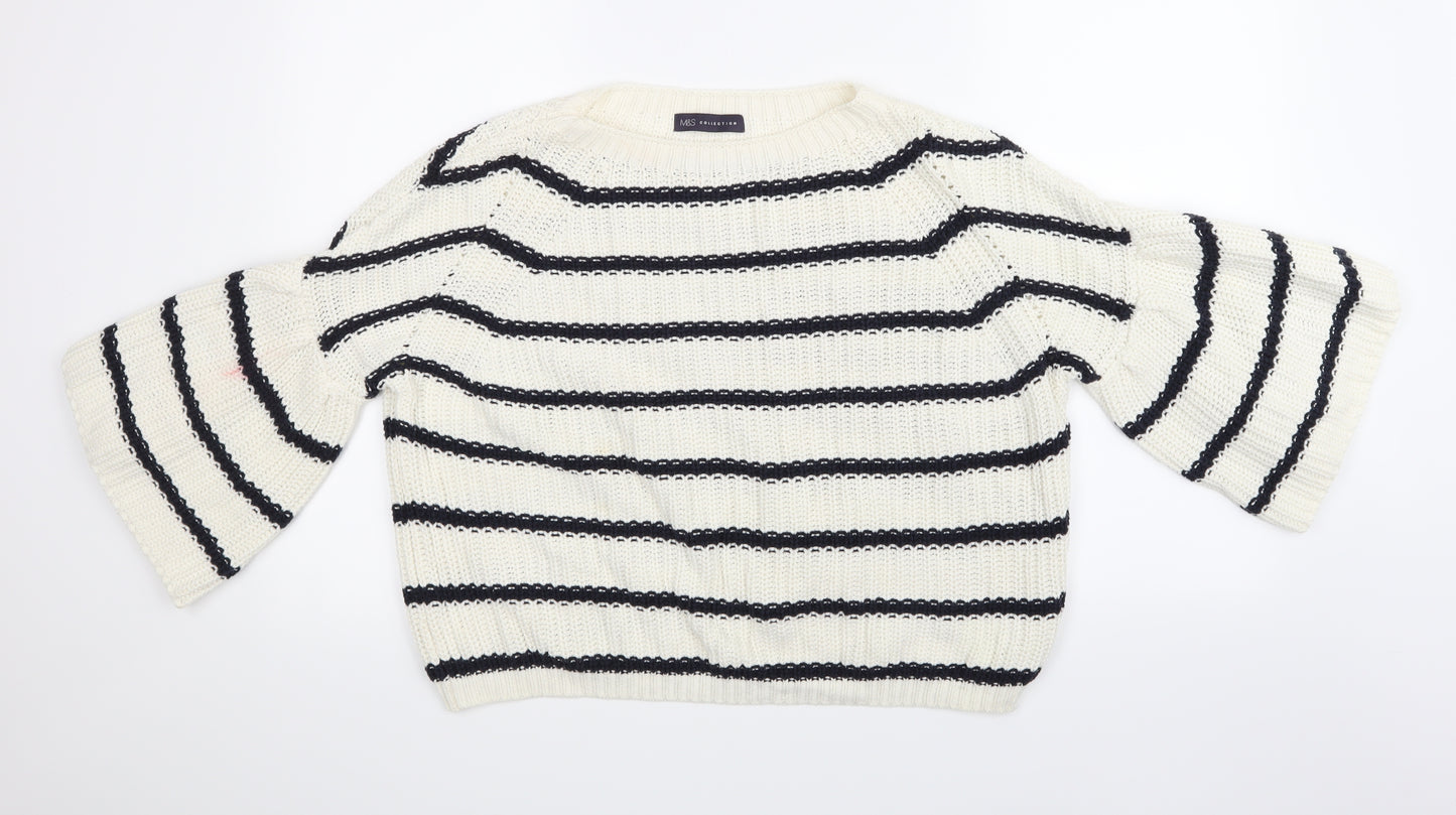 Marks and Spencer Womens Beige Striped Knit Pullover Jumper Size M