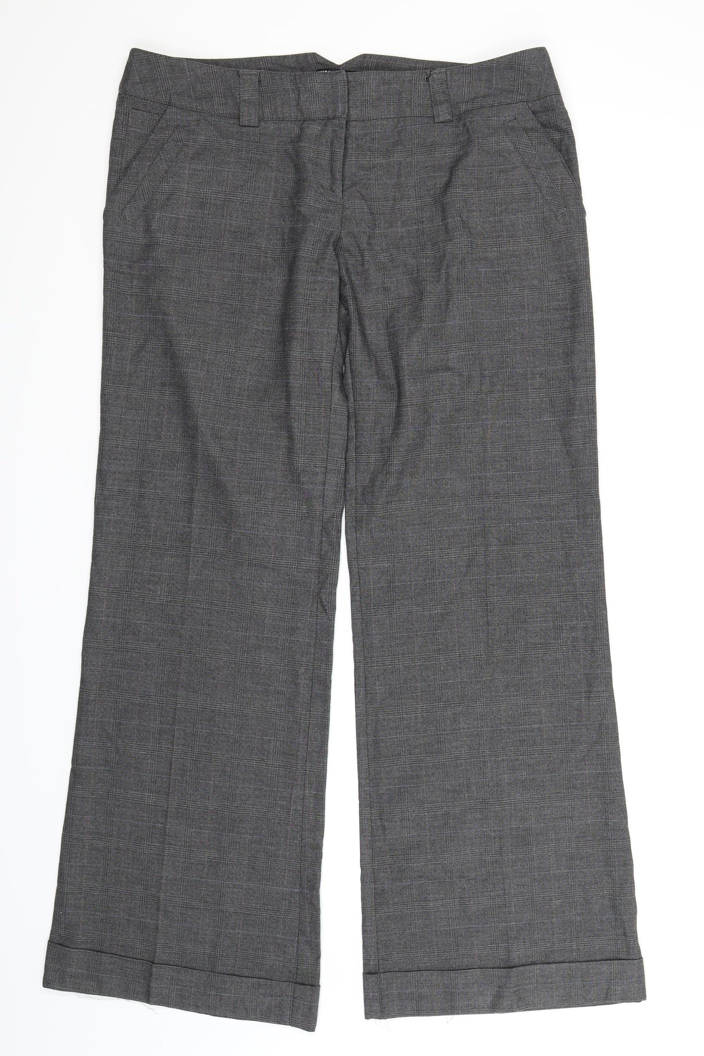 Warehouse Womens Grey Check  Trousers  Size 14 L32 in