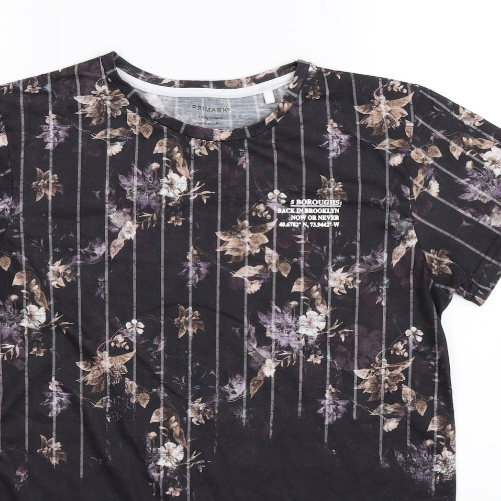 Primark Boys Black Floral  Basic T-Shirt Size 13-14 Years