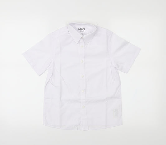Front view of Marks & Spencer boys’ white basic button-up, size 7-8, years