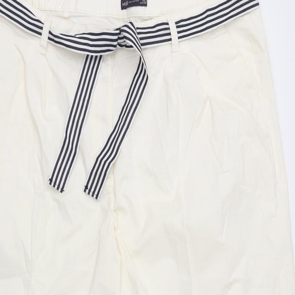 M&S Womens White   Cropped Trousers Size 24 L23 in