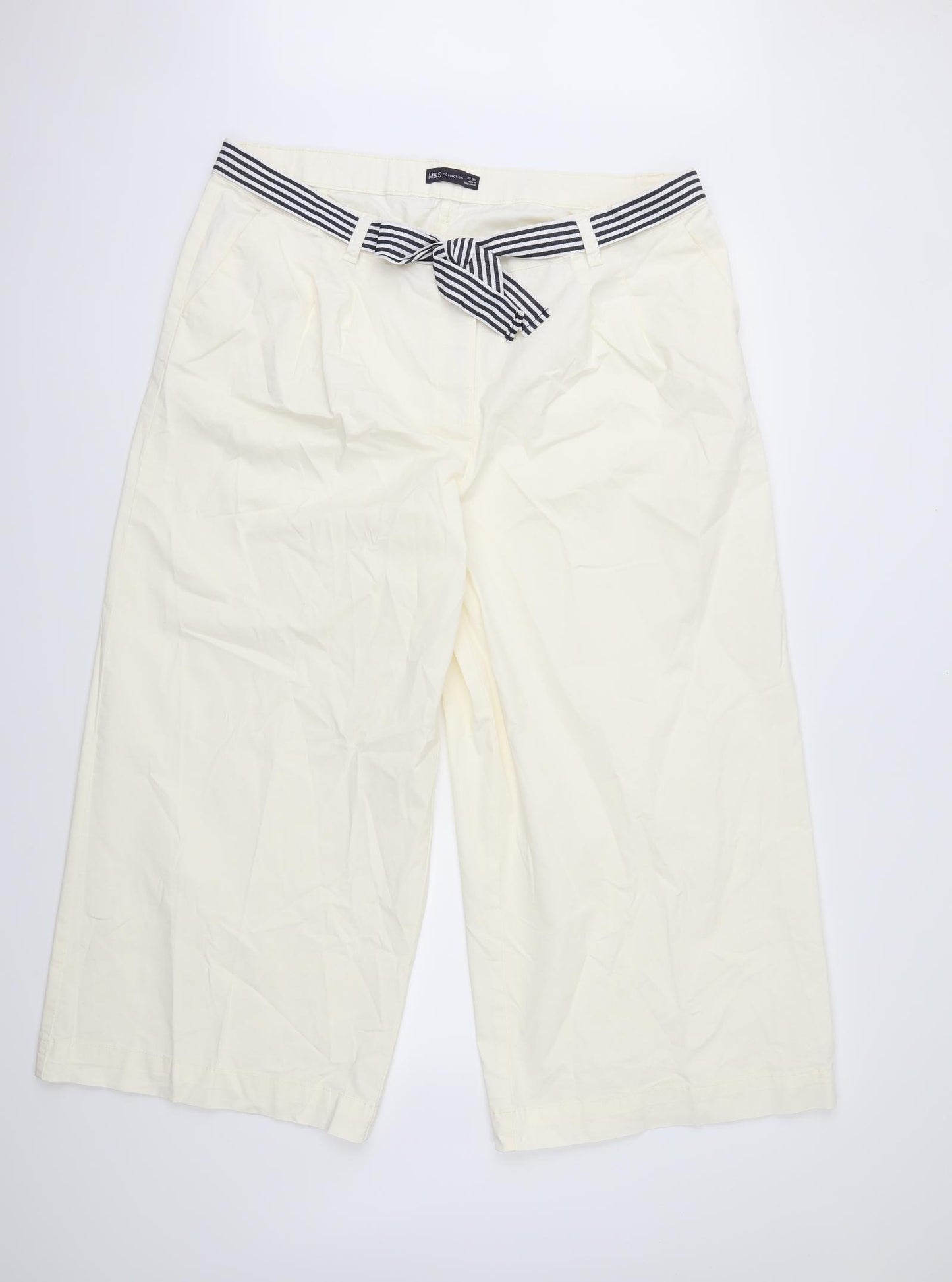 M&S Womens White   Cropped Trousers Size 20 L25 in