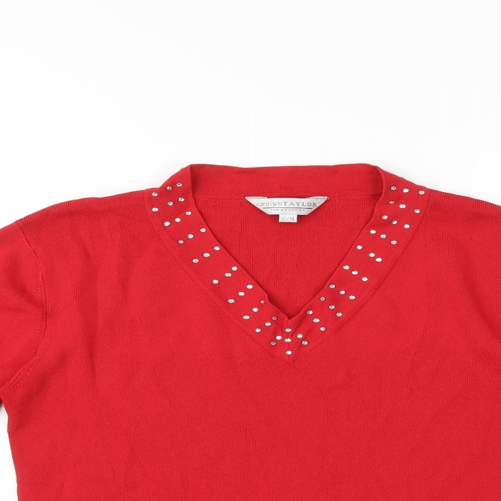 Carolyn Taylor Womens Red   Basic T-Shirt Size 12