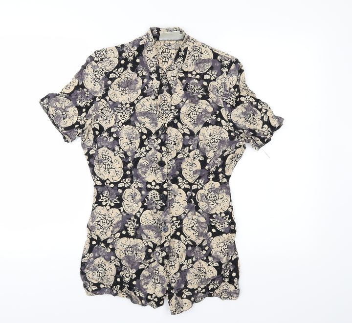 BHS Womens Black Floral Basic Button-Up Size 10