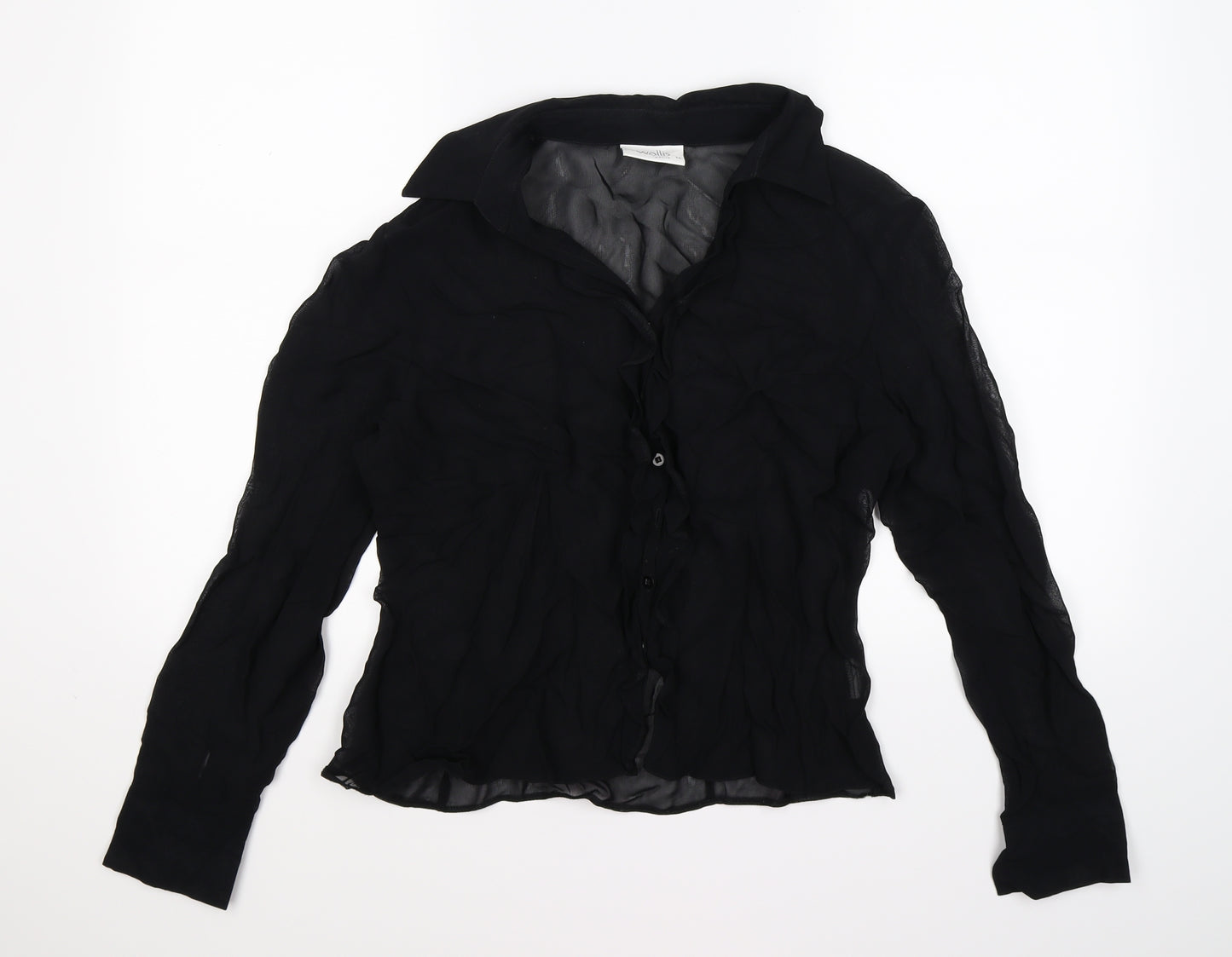 Wallis Womens Black  Chiffon Basic Blouse Size 14  - ruffle blouse