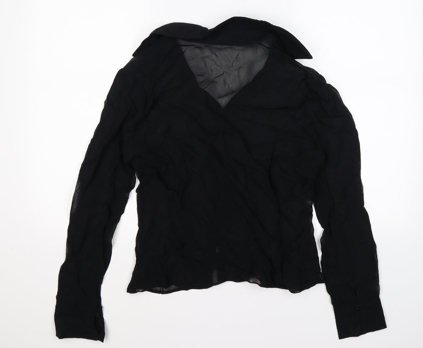 Wallis Womens Black  Chiffon Basic Blouse Size 14  - ruffle blouse