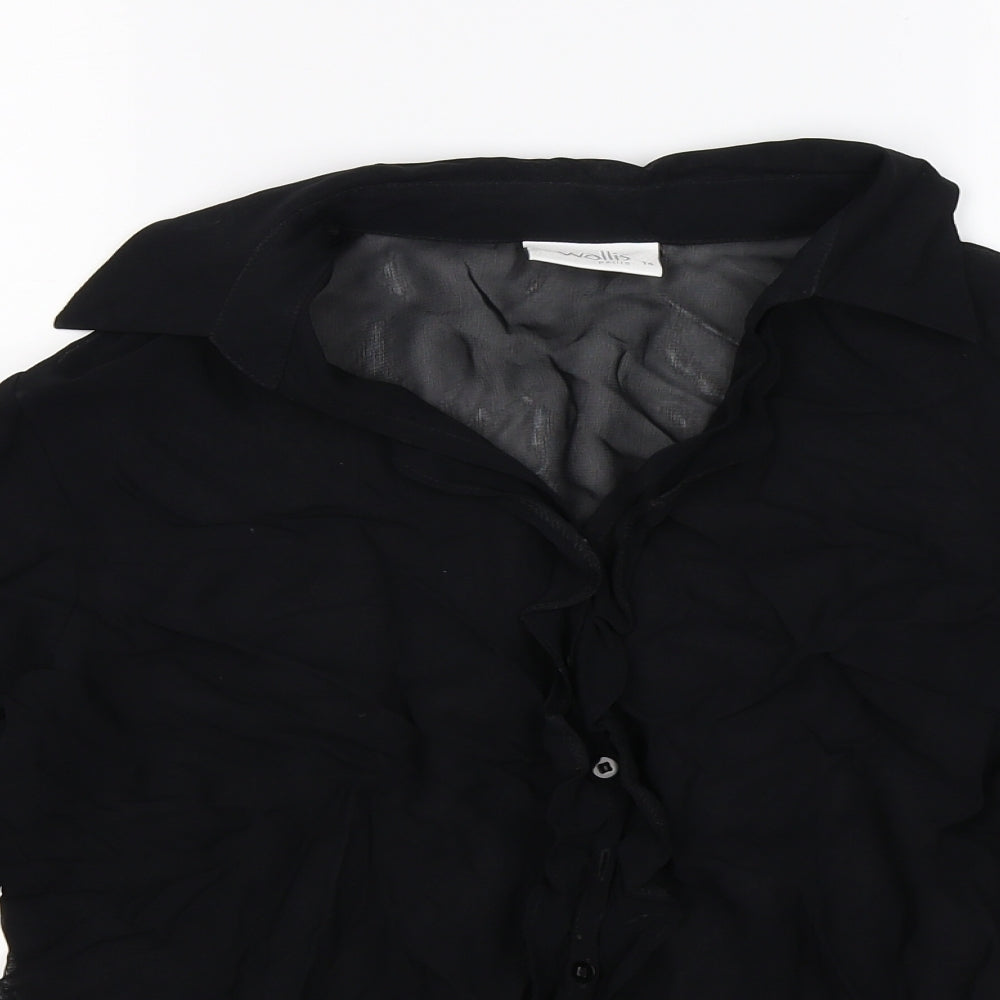 Wallis Womens Black  Chiffon Basic Blouse Size 14  - ruffle blouse