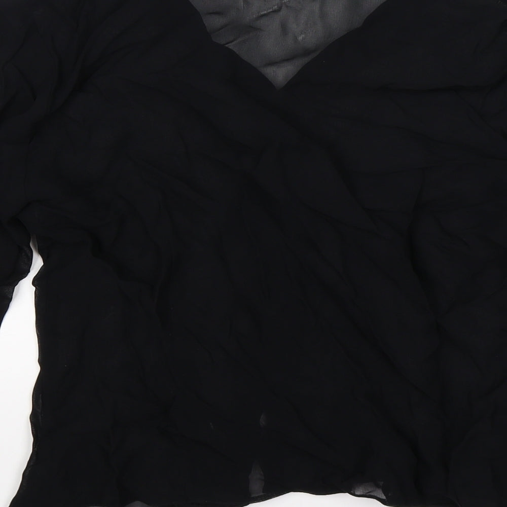 Wallis Womens Black  Chiffon Basic Blouse Size 14  - ruffle blouse
