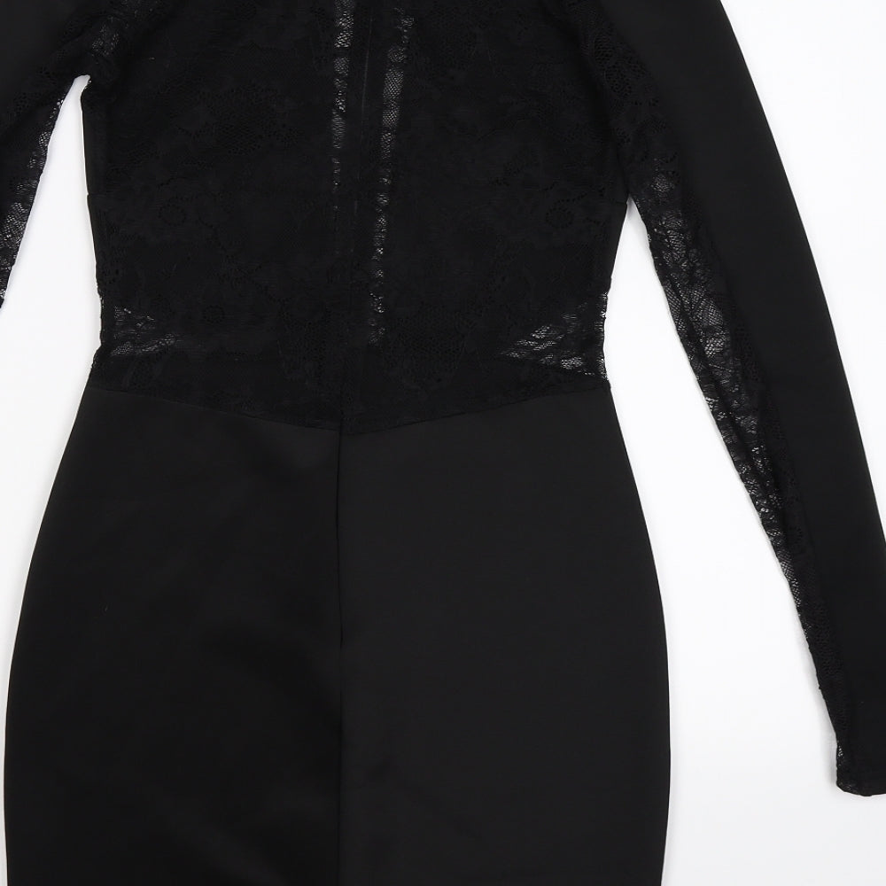 Missguided Womens Black Floral Satin Bodycon  Size 8