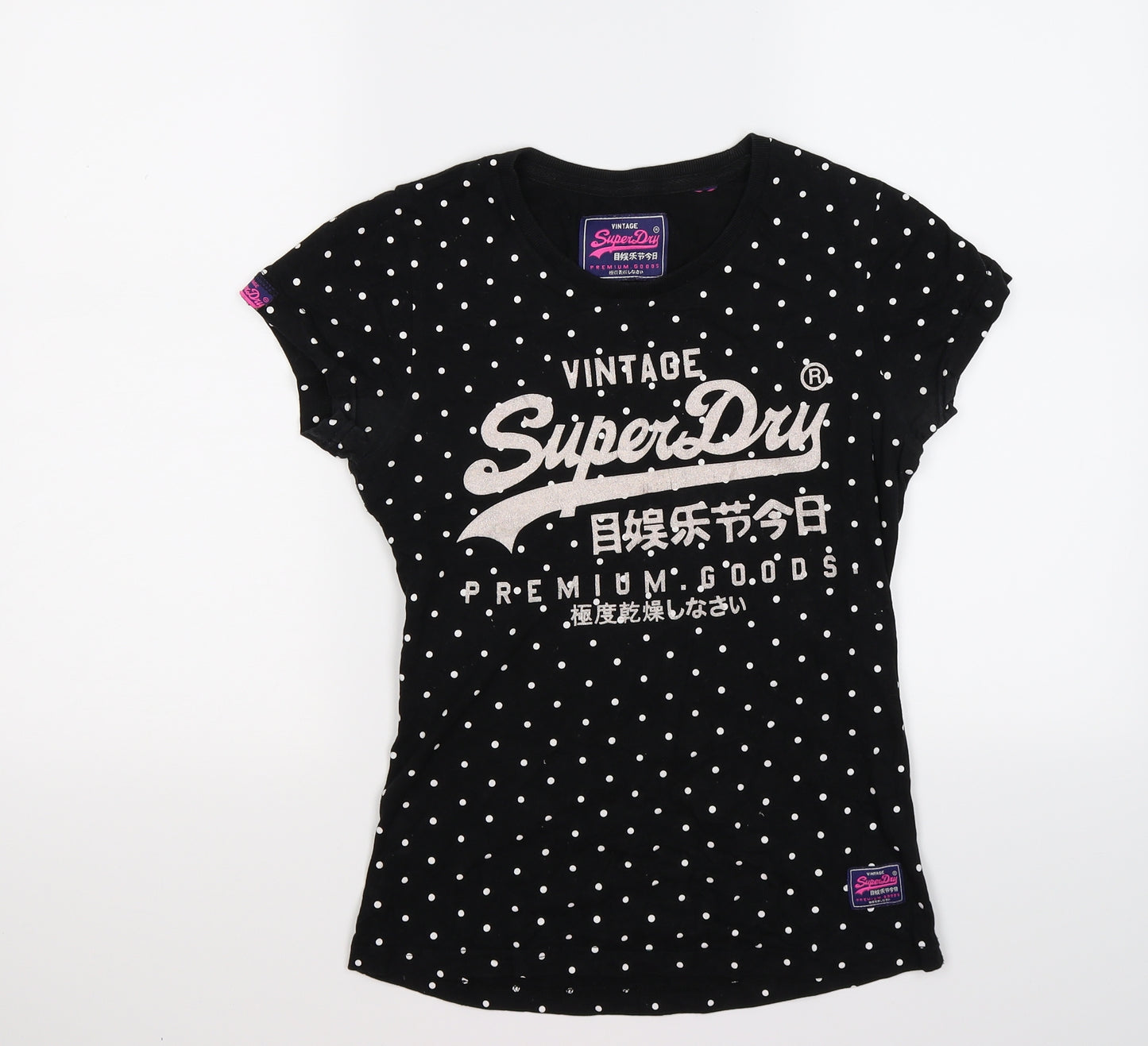 Superdry Womens Black Polka Dot  Basic T-Shirt Size 10