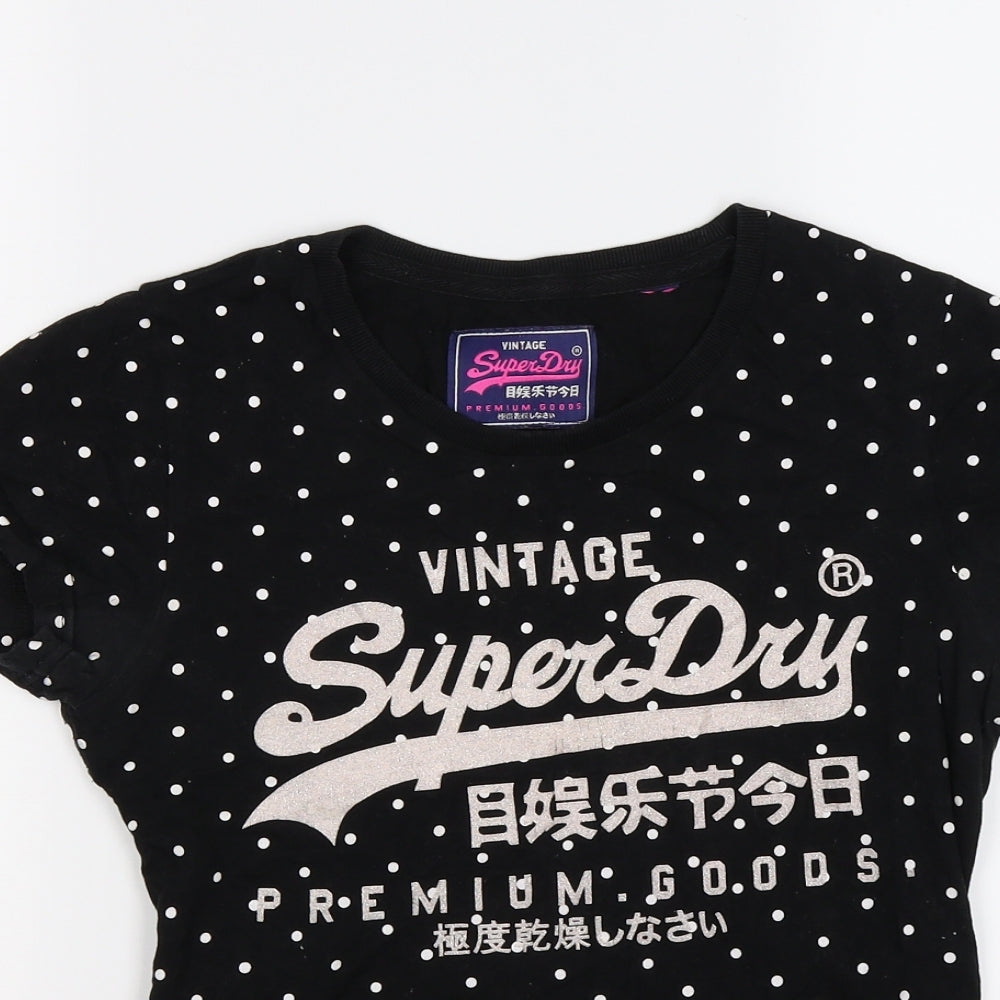 Superdry Womens Black Polka Dot  Basic T-Shirt Size 10