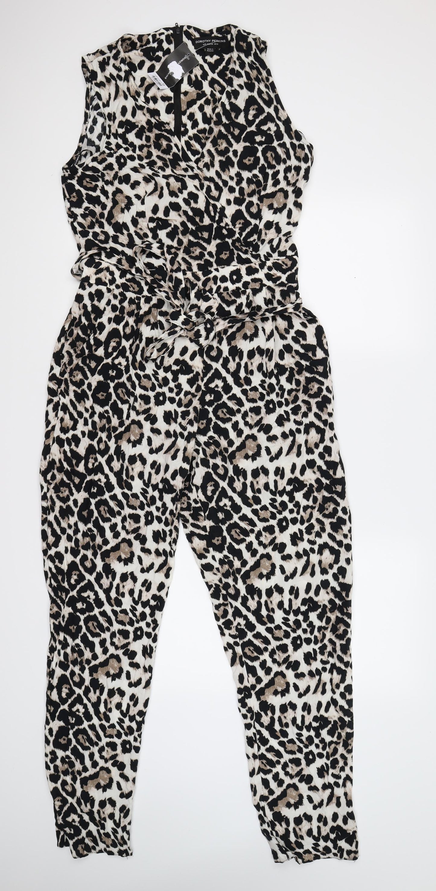 dorothy perkin Womens White Animal Print  Jumpsuit One-Piece Size 12 L26 in - leopard print