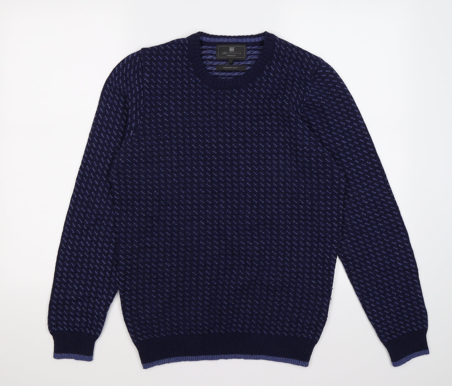 Marks and Spencer Mens Blue Geometric Knit Pullover Jumper Size S