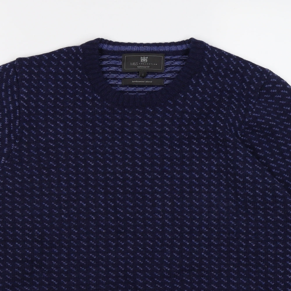 Marks and Spencer Mens Blue Geometric Knit Pullover Jumper Size S