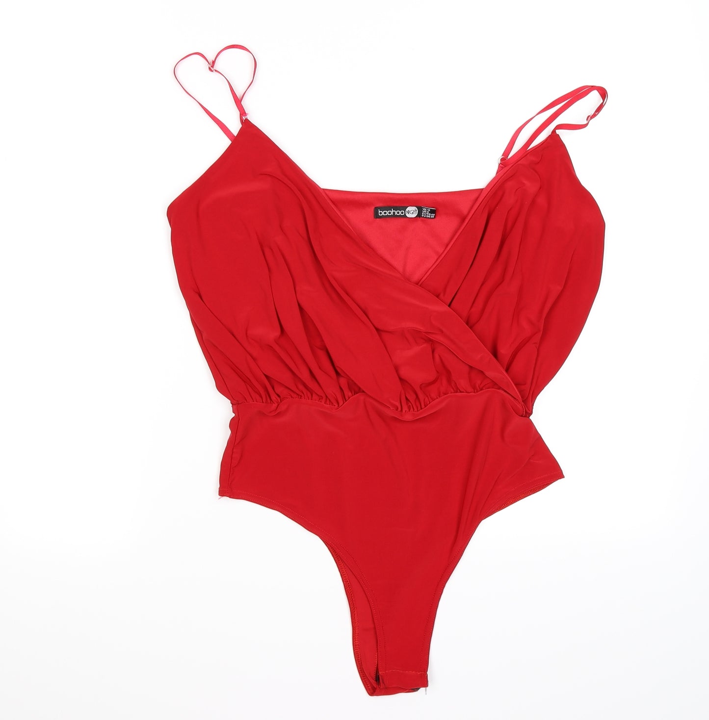 Boohoo Womens Red  Satin Bodysuit One-Piece Size 12