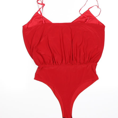 Boohoo Womens Red  Satin Bodysuit One-Piece Size 12
