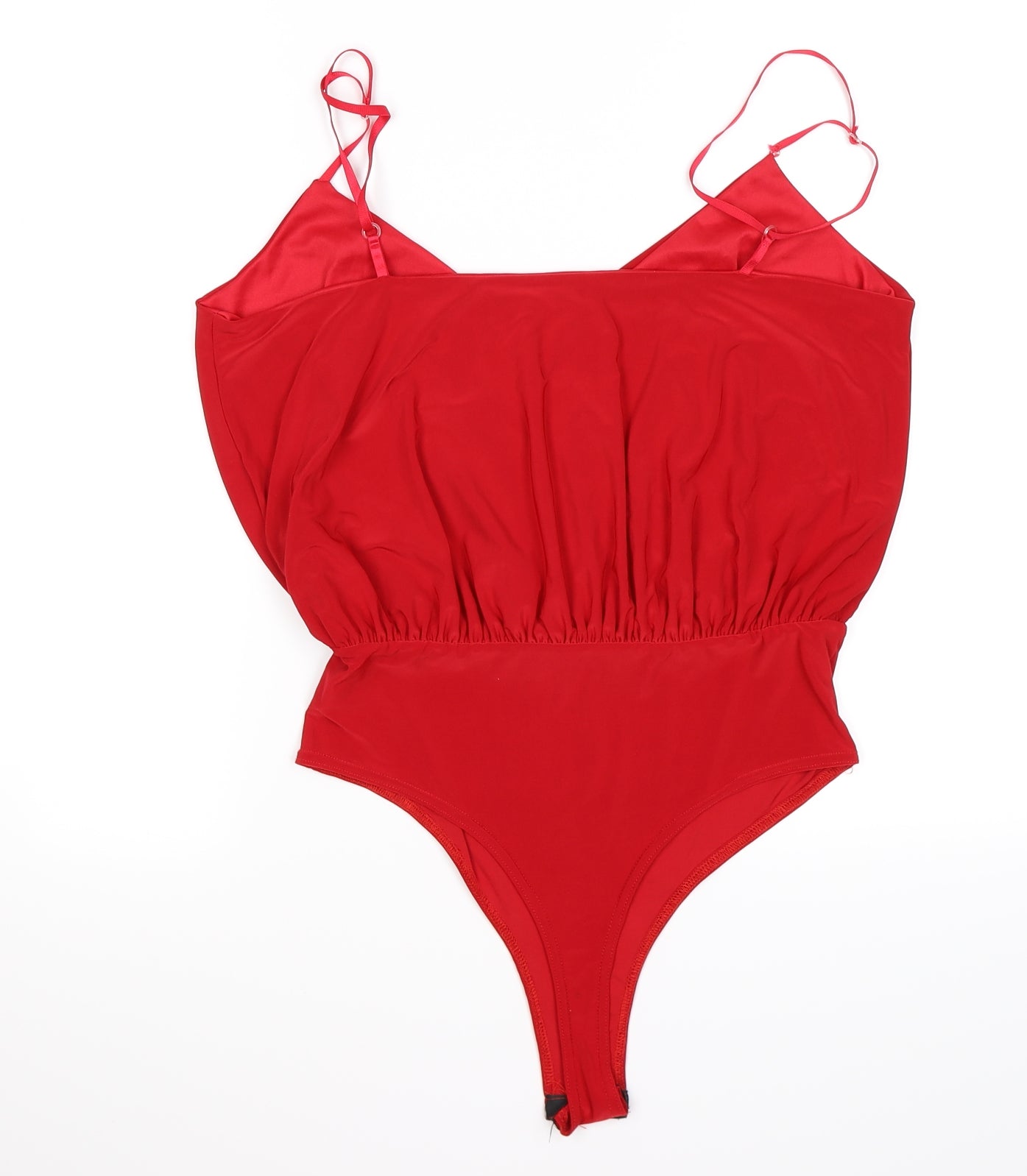 Boohoo Womens Red  Satin Bodysuit One-Piece Size 12