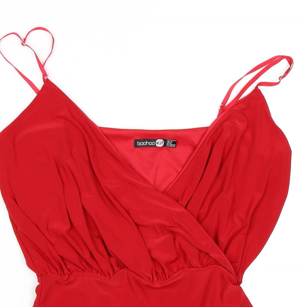 Boohoo Womens Red  Satin Bodysuit One-Piece Size 12
