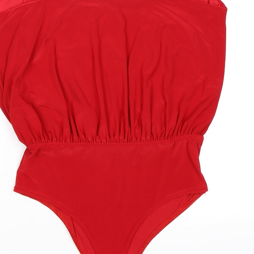 Boohoo Womens Red  Satin Bodysuit One-Piece Size 12
