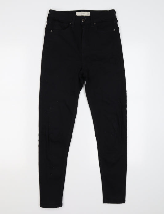 Front view of Topshop women’s beige denim skinny jeans, size XS, 30-inch leg