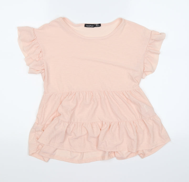Boohoo Womens Pink Chiffon Tunic T-Shirt Size 6