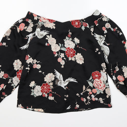 Dorothy Perkins Womens Black Floral Satin Basic Blouse Size 8