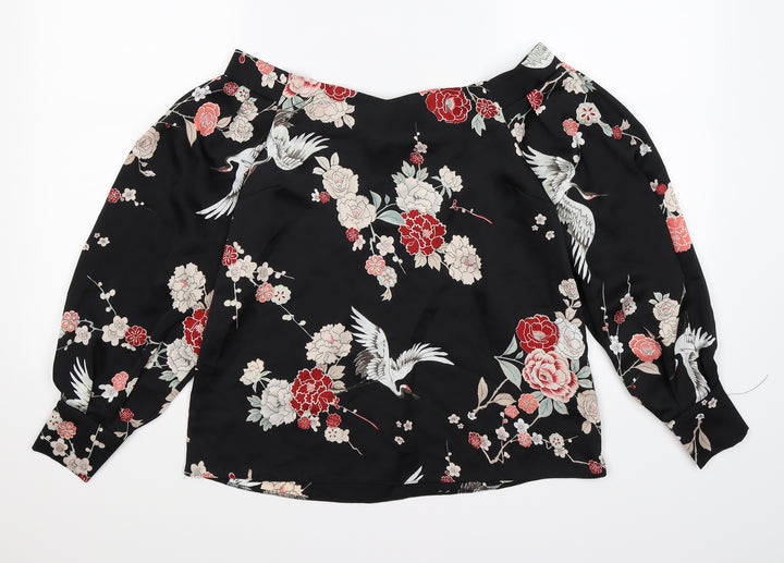 Dorothy Perkins Womens Black Floral Satin Basic Blouse Size 8