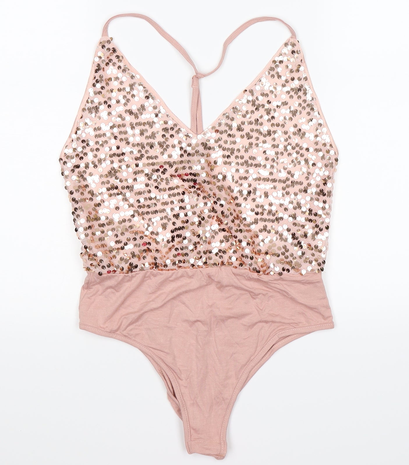 SheIn Womens Pink  Satin Bodysuit One-Piece Size L