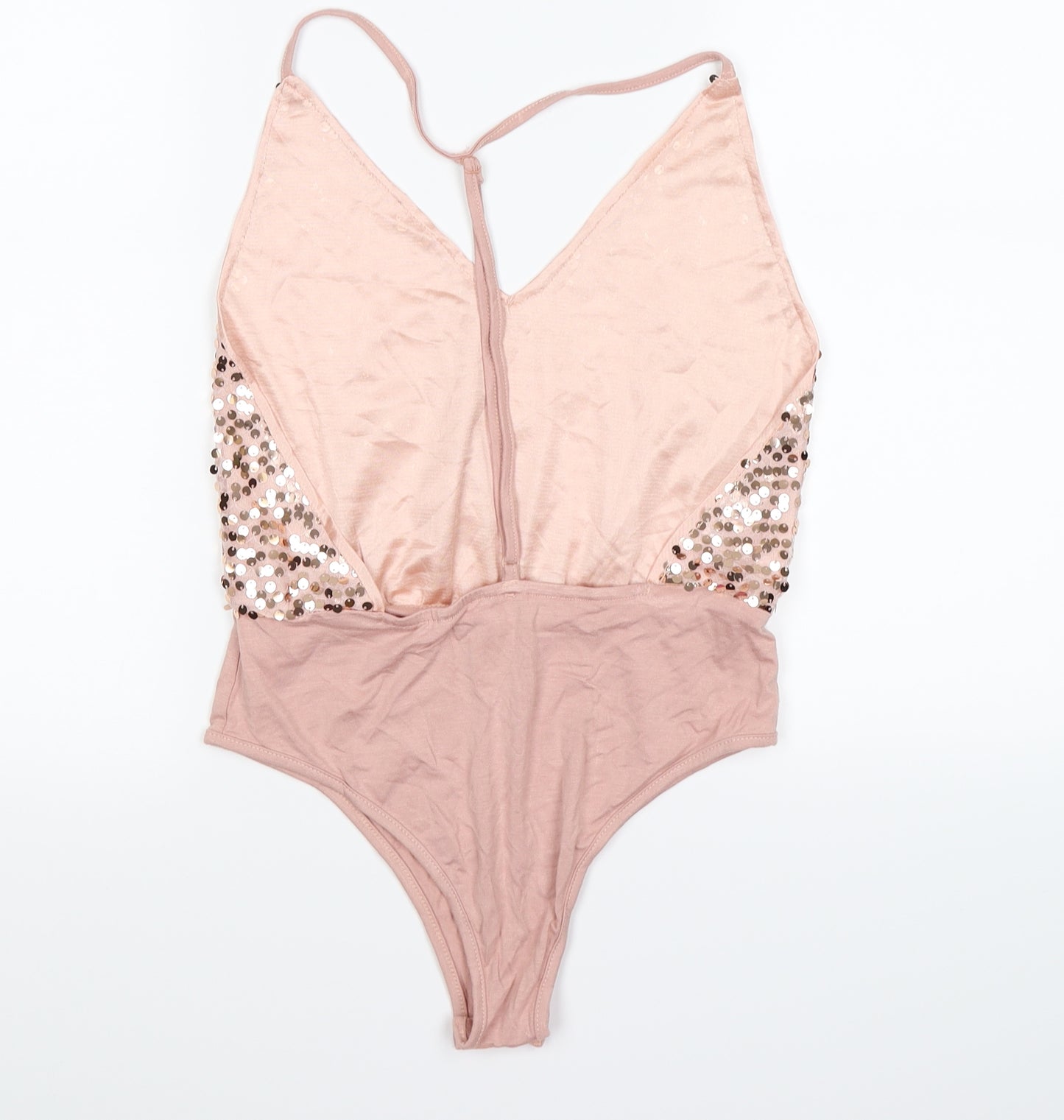 SheIn Womens Pink  Satin Bodysuit One-Piece Size L