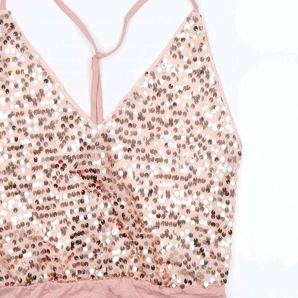 SheIn Womens Pink  Satin Bodysuit One-Piece Size L