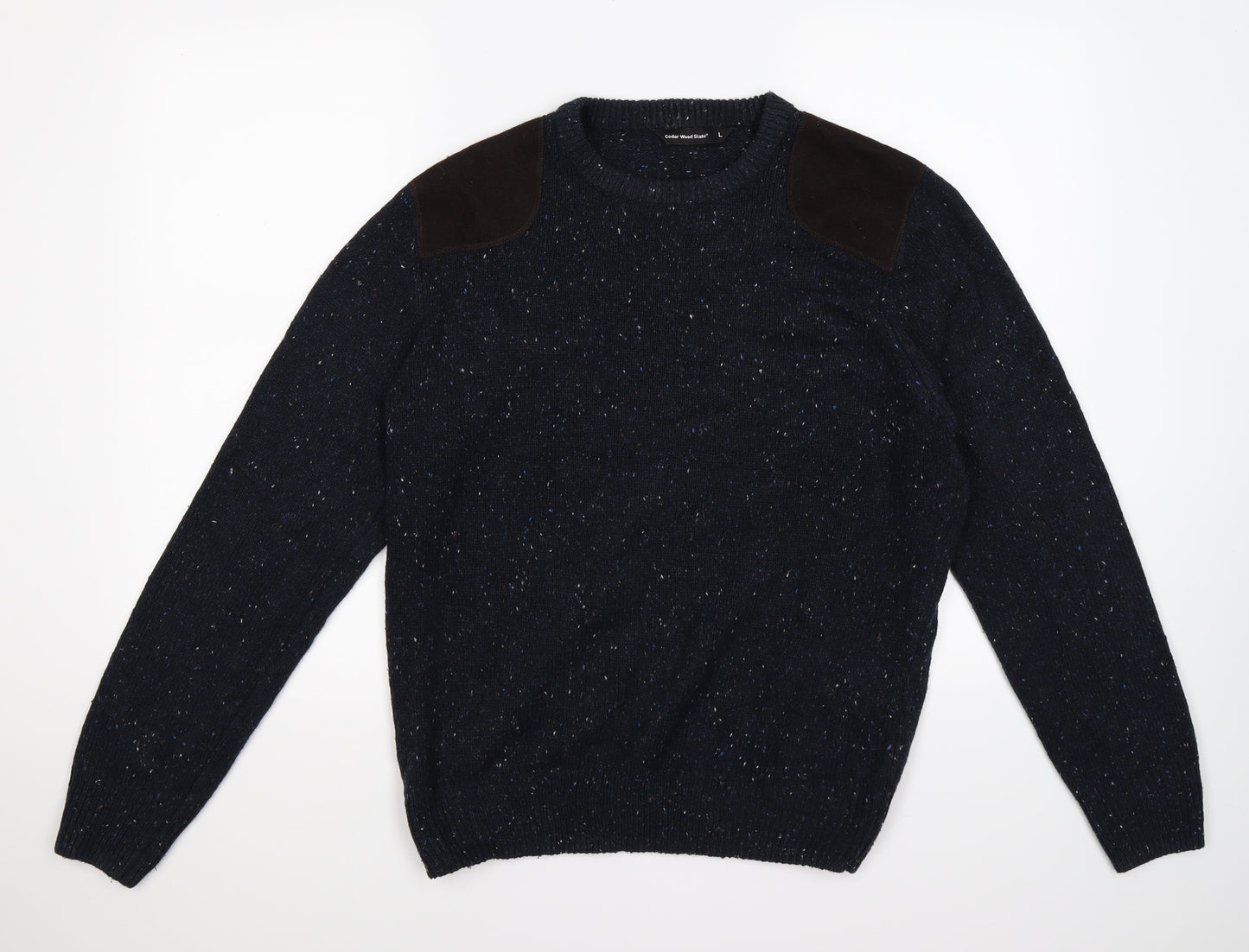 Cedar Wood State Mens Blue  Knit Pullover Jumper Size L  - shoulder pads