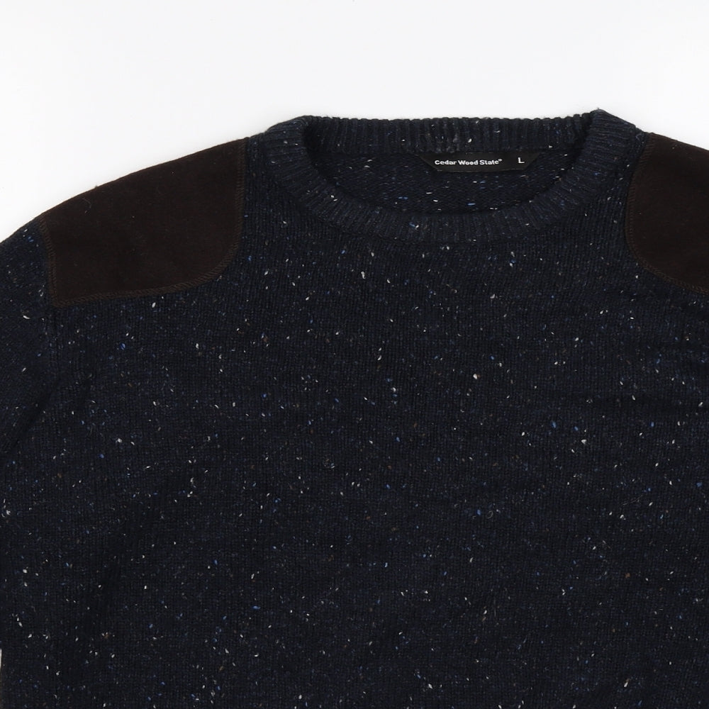Cedar Wood State Mens Blue  Knit Pullover Jumper Size L  - shoulder pads