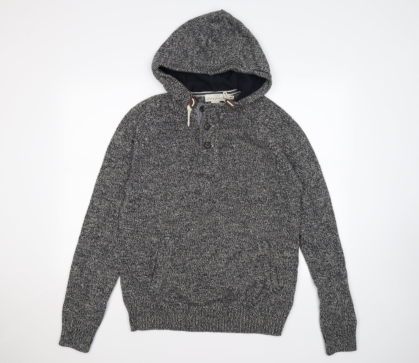 H&M Mens Blue  Knit Pullover Hoodie Size L