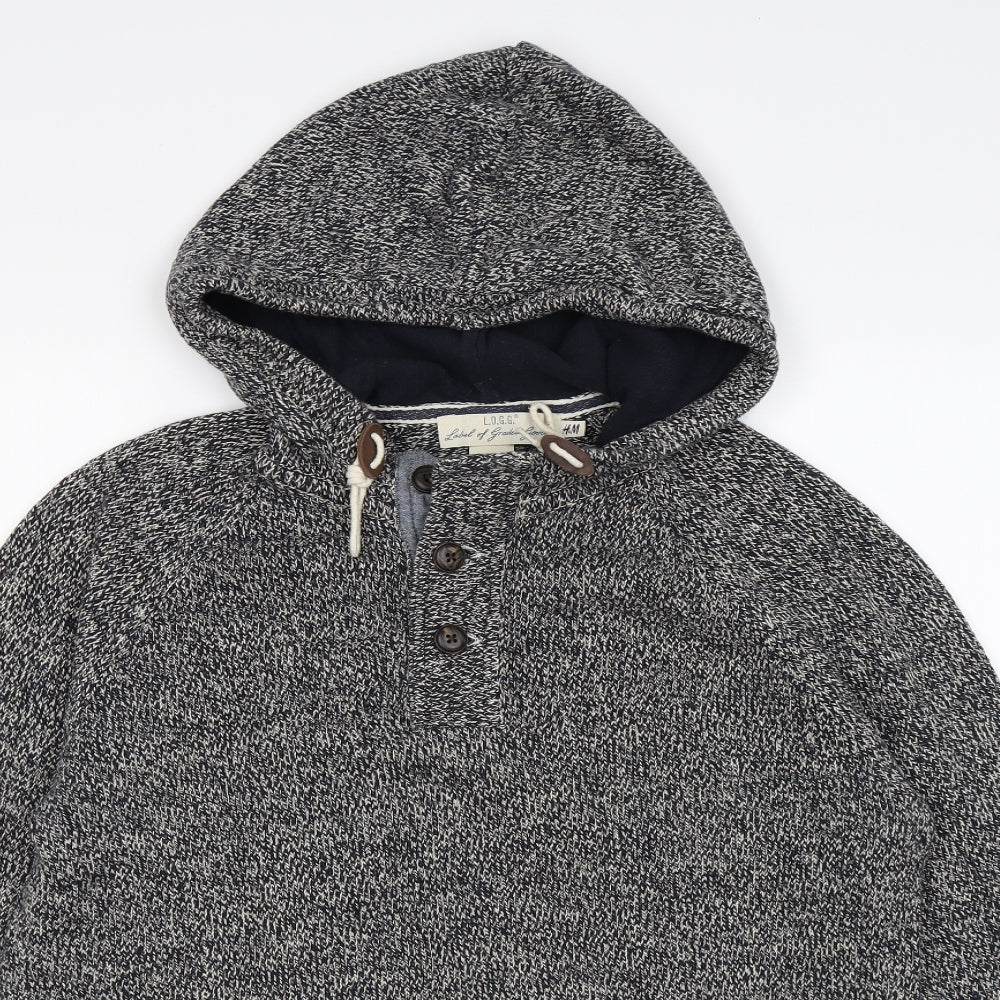 H&M Mens Blue  Knit Pullover Hoodie Size L