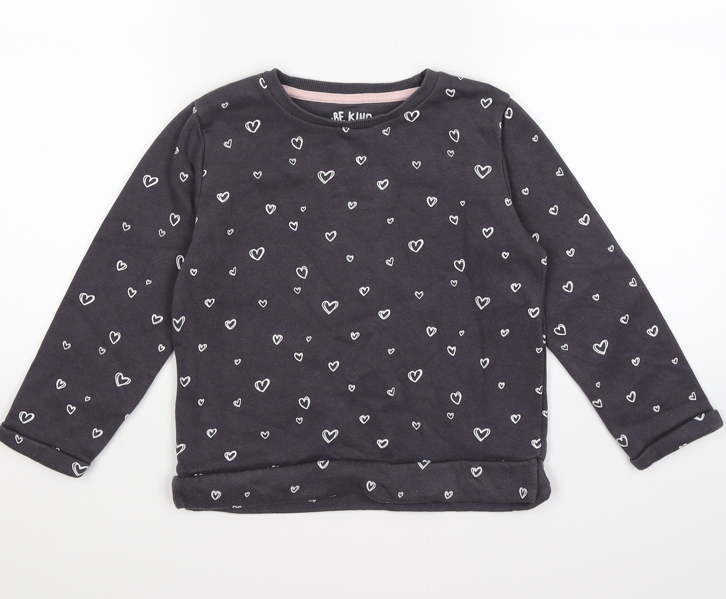F&F Girls Grey  Jersey Pullover Sweatshirt Size 5 Years  - hearts