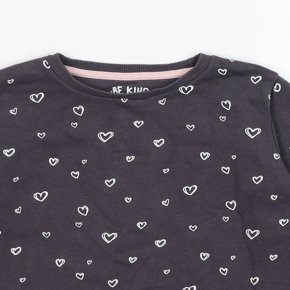 F&F Girls Grey  Jersey Pullover Sweatshirt Size 5 Years  - hearts