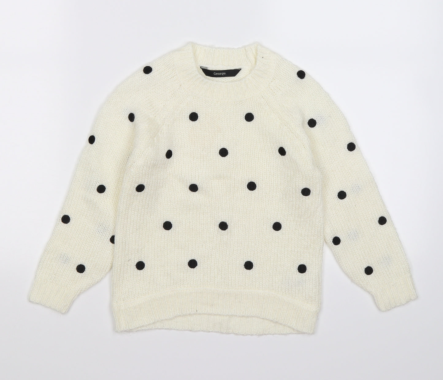 George Girls Beige Polka Dot Knit Pullover Jumper Size 5-6 Years