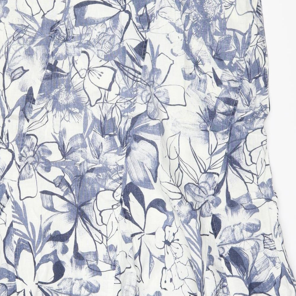 Per Una Womens White Floral  A-Line Skirt Size 12