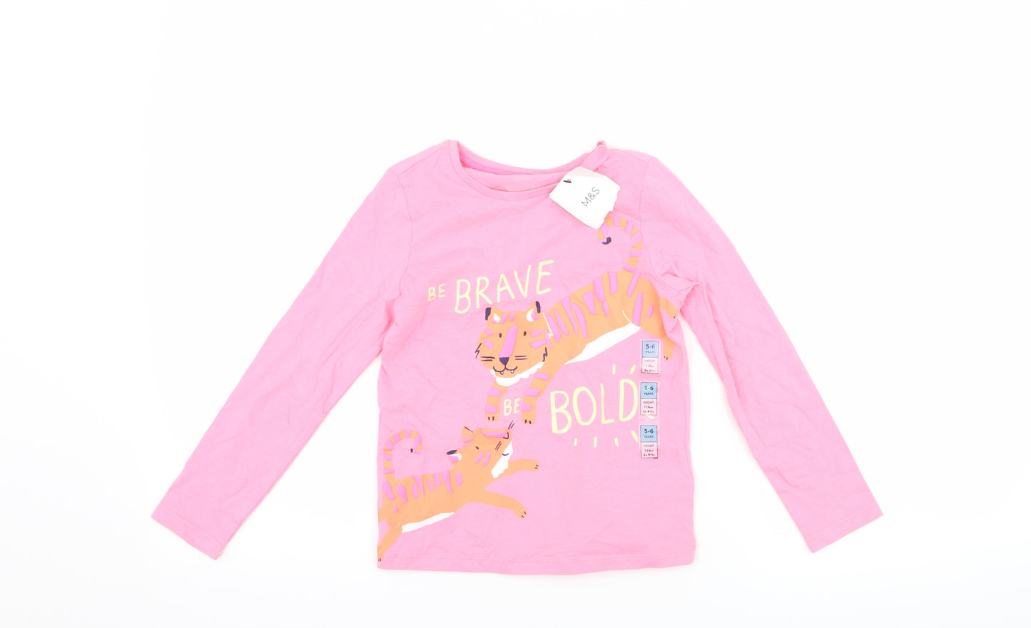 Marks and Spencer Girls Pink   Basic T-Shirt Size 5-6 Years  - Tiger