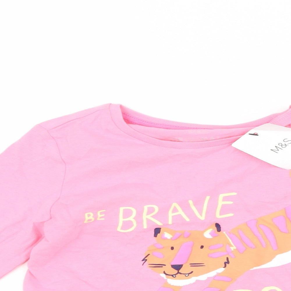 Marks and Spencer Girls Pink   Basic T-Shirt Size 5-6 Years  - Tiger