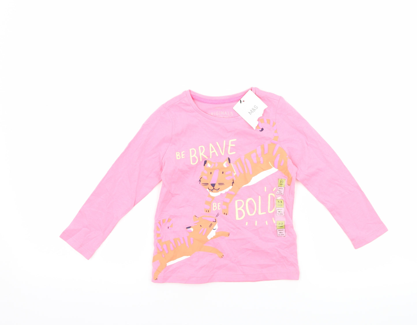Marks and Spencer Girls Pink   Basic T-Shirt Size 2-3 Years  - tiger