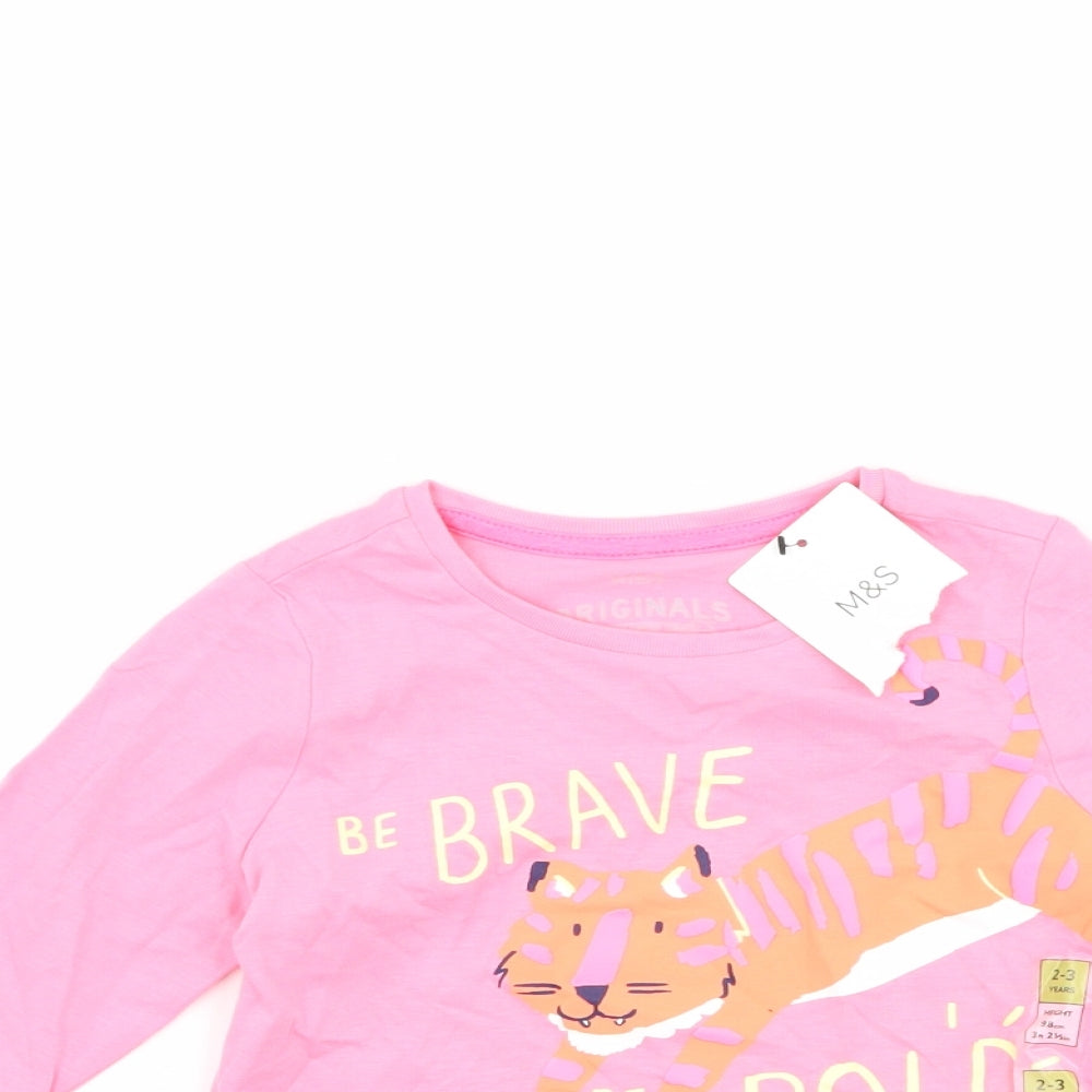 Marks and Spencer Girls Pink   Basic T-Shirt Size 2-3 Years  - tiger