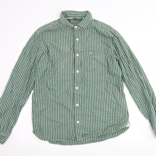 NEXT Mens Green Striped   Button-Up Size L