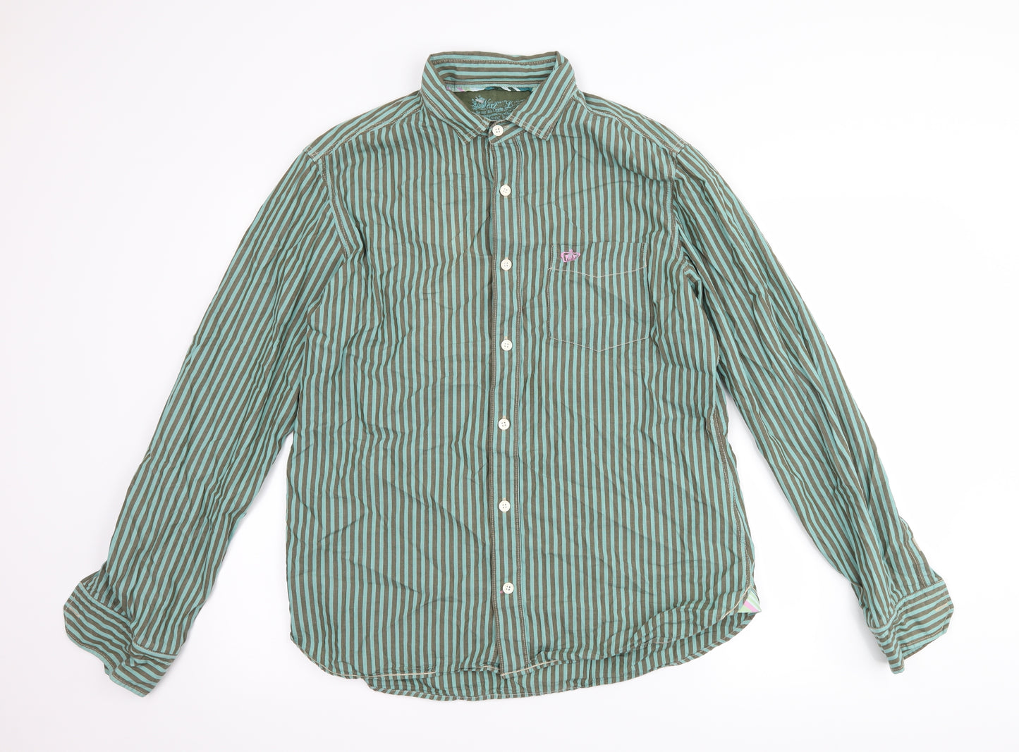 NEXT Mens Green Striped   Button-Up Size L