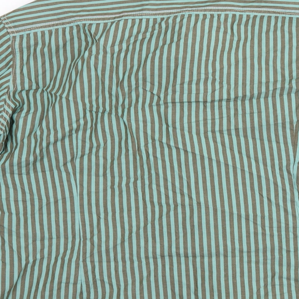 NEXT Mens Green Striped   Button-Up Size L