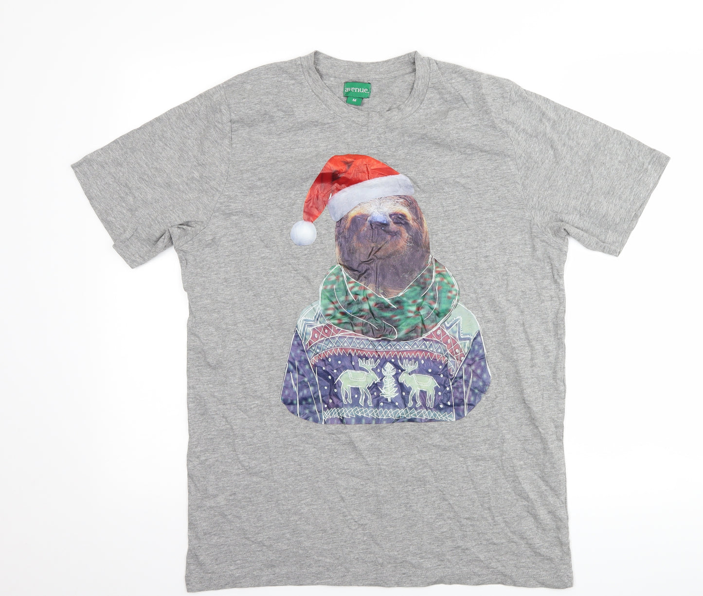 Avenue Mens Grey    T-Shirt Size M  - christmas sloth